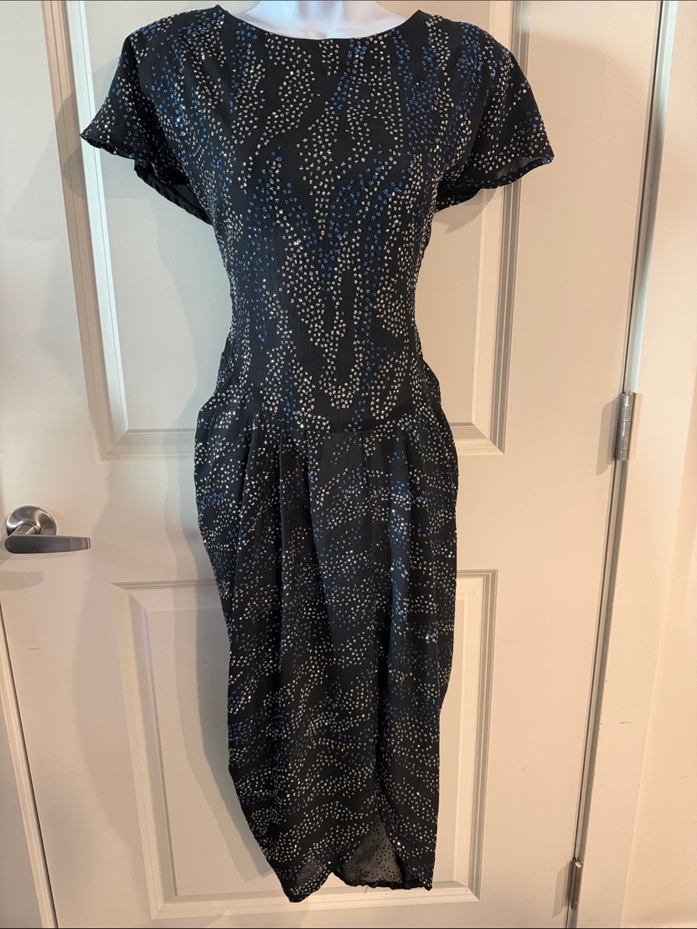 ✨ Vintage 80s 90s Hearts Black Sparkle Drop Waist Dress